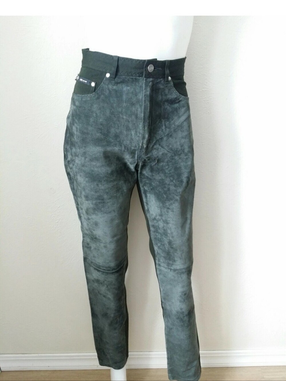 Y2k Green Suede Front Jeans Eu 36 High Rise Tapered Fit Designer France